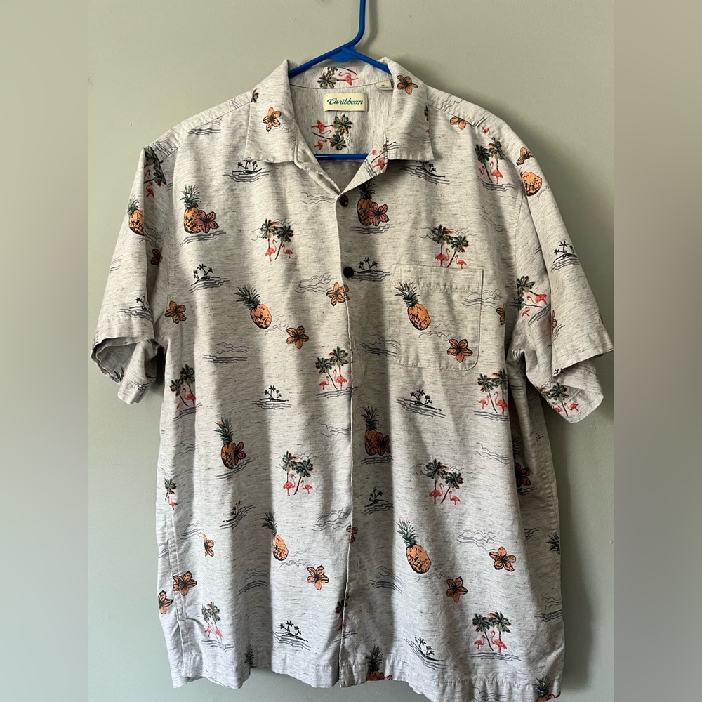 Caribbean Gray Tropical Print Hawaiian Men's summer Shirt XL